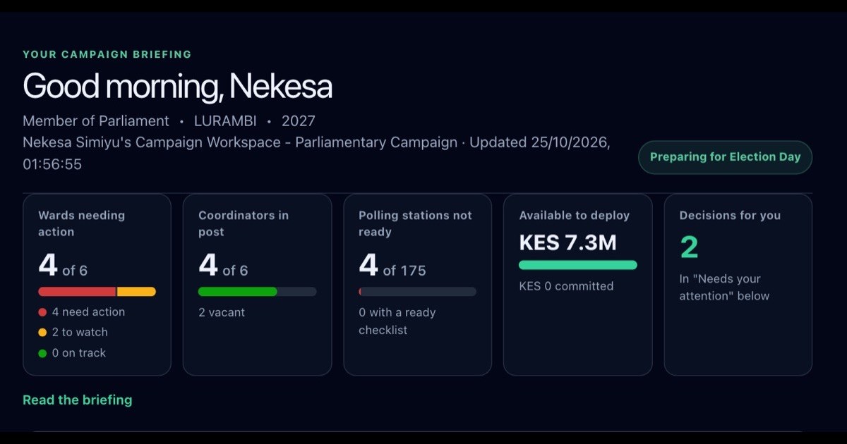 MP candidate's campaign briefing in UshindiOS