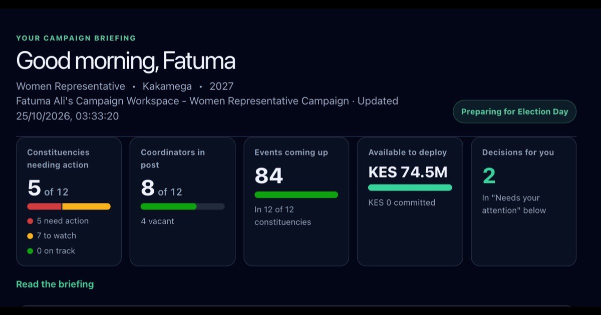 Woman Representative candidate's campaign briefing in UshindiOS
